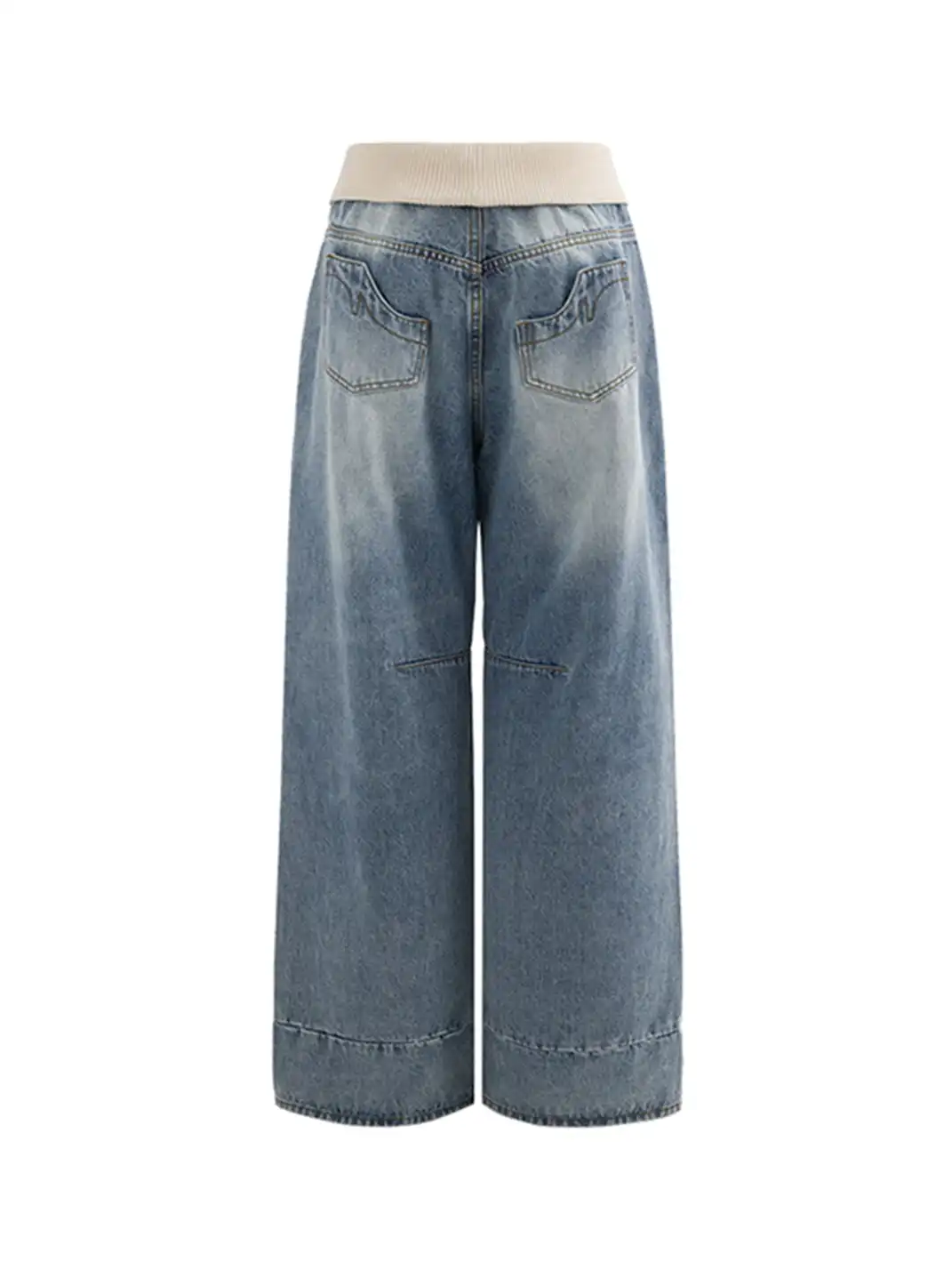 Latelylab | Ribbed Waistband Flip-Up Jeans