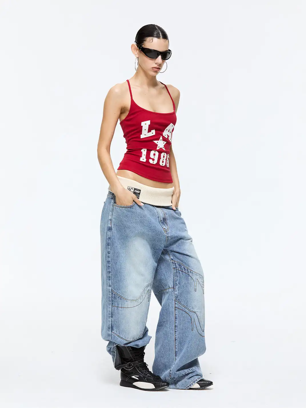 Latelylab | Ribbed Waistband Flip-Up Jeans