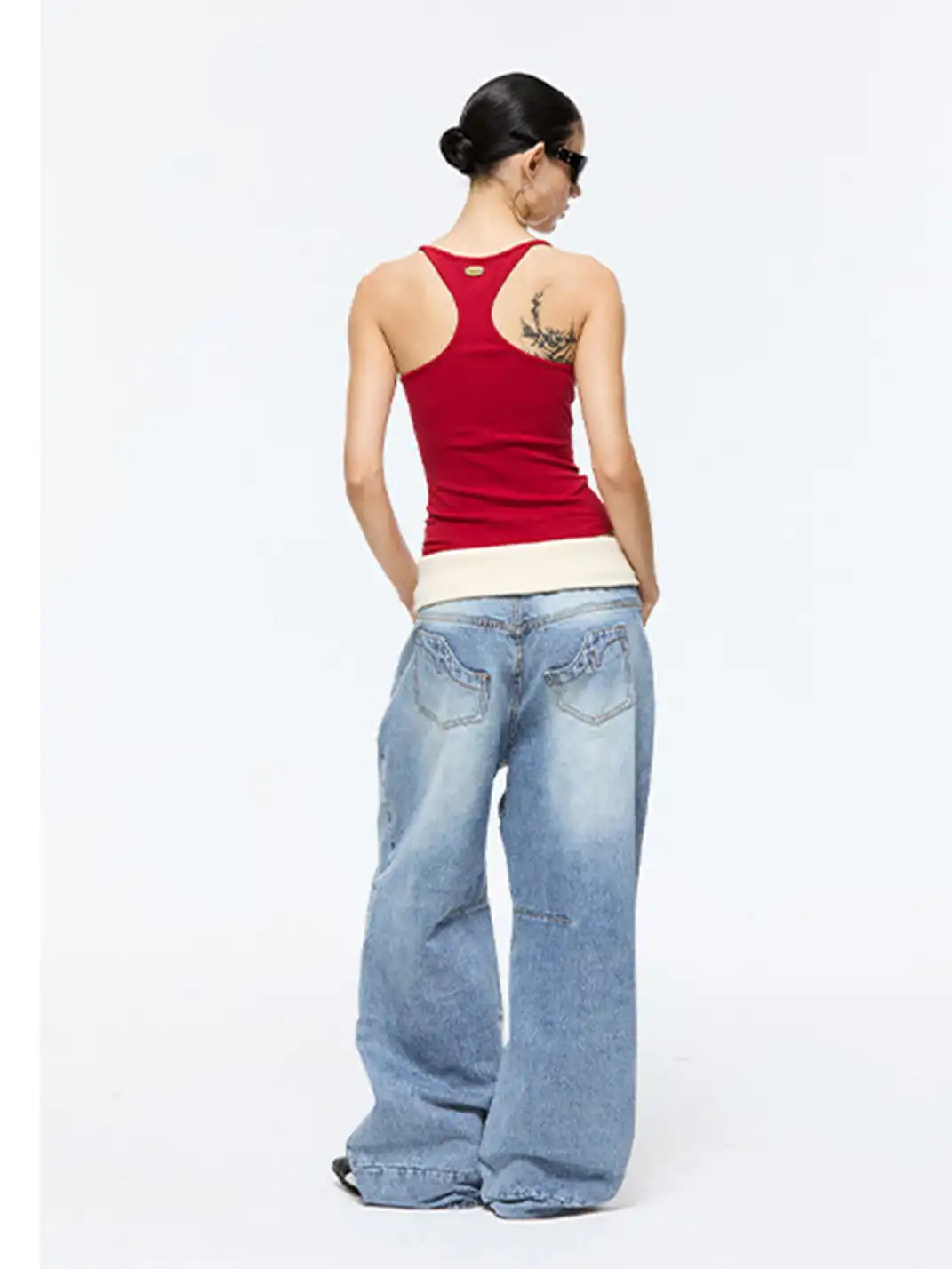 Latelylab | Ribbed Waistband Flip-Up Jeans