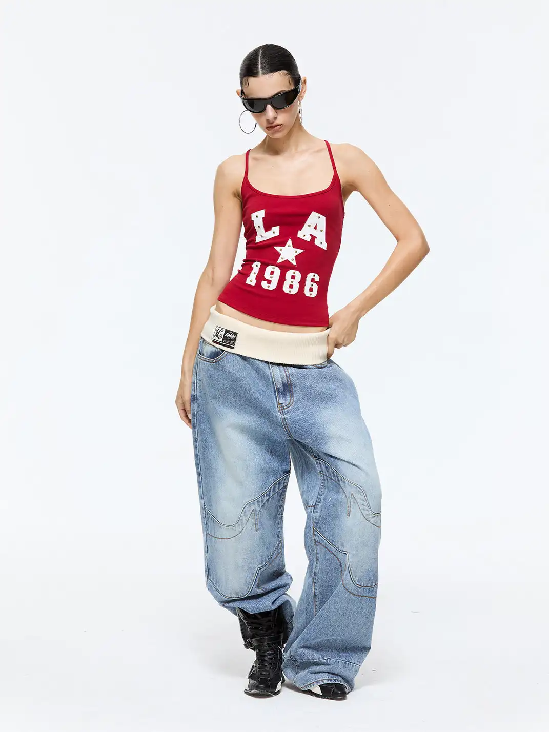 Latelylab | Ribbed Waistband Flip-Up Jeans