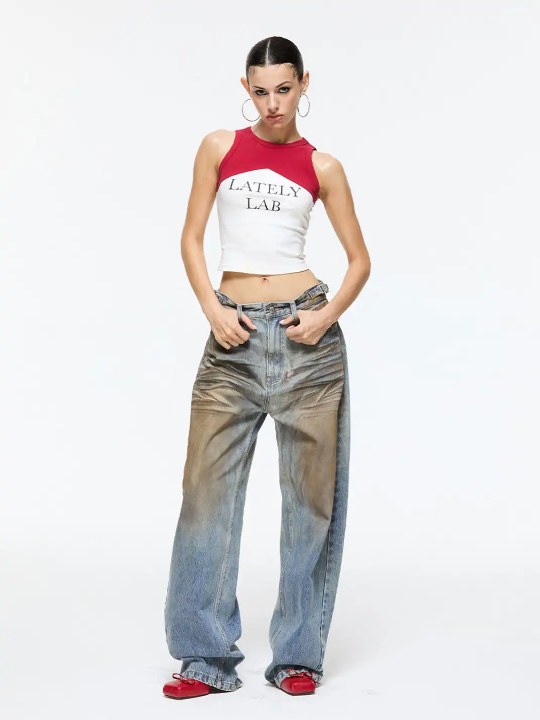 Latelylab | Mud-Dyed Distressed And Whiskered Denim Jeans
