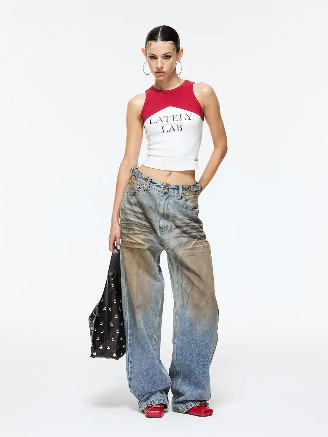 Latelylab | Mud-Dyed Distressed And Whiskered Denim Jeans