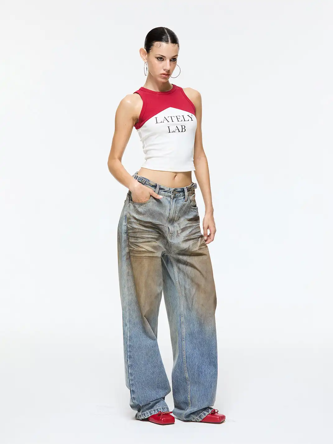 Latelylab | Mud-Dyed Distressed And Whiskered Denim Jeans