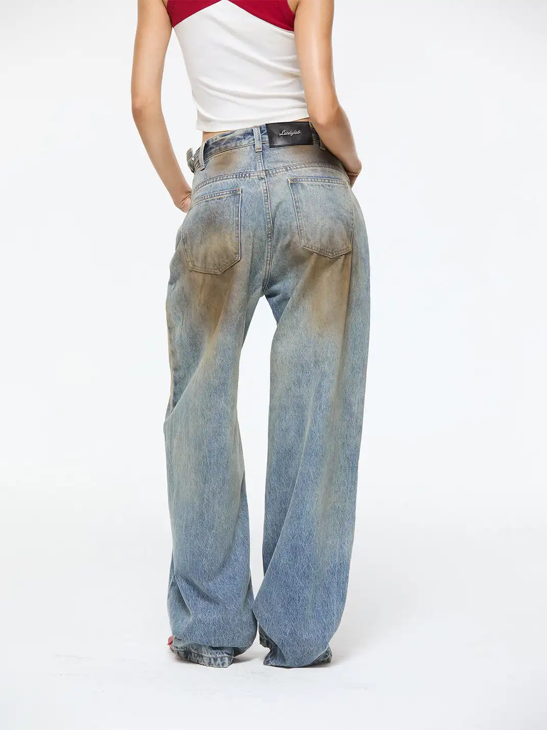 Latelylab | Mud-Dyed Distressed And Whiskered Denim Jeans