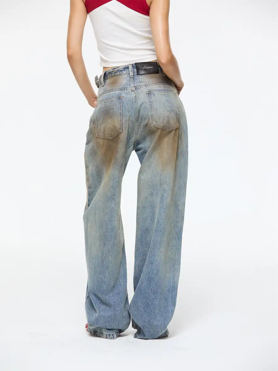 Latelylab | Mud-Dyed Distressed And Whiskered Denim Jeans - 3