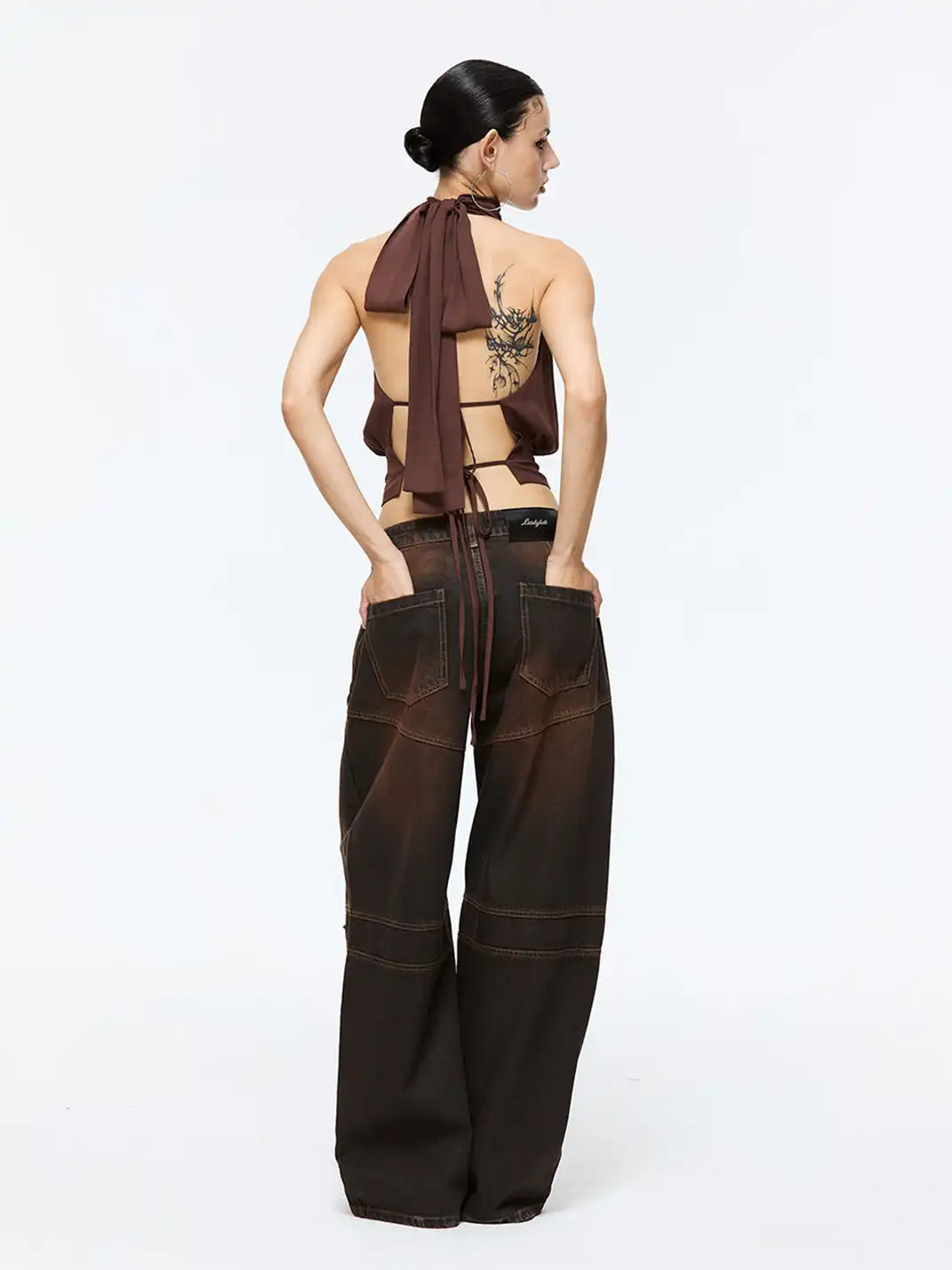 Latelylab | Distressed Wide-Leg Studded Jeans