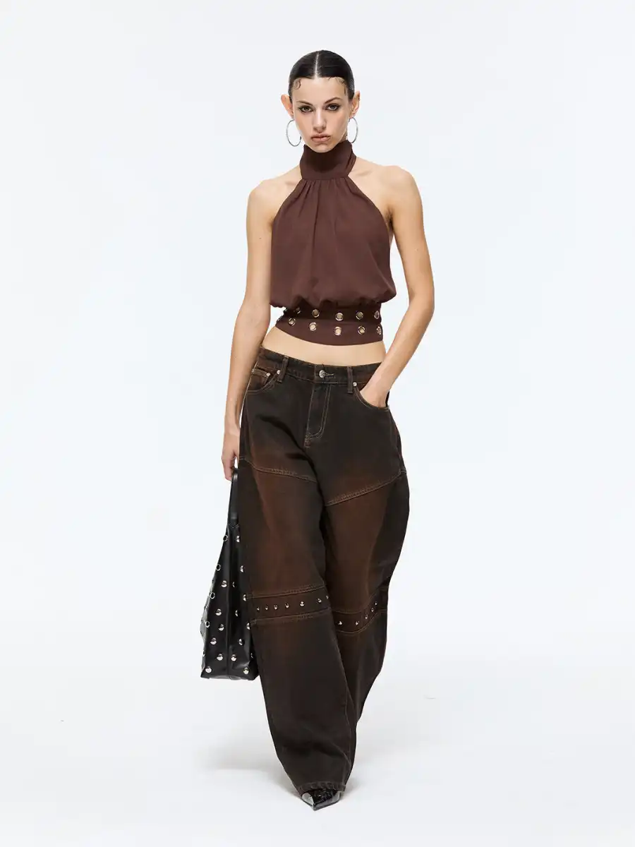 Latelylab | Distressed Wide-Leg Studded Jeans - 4