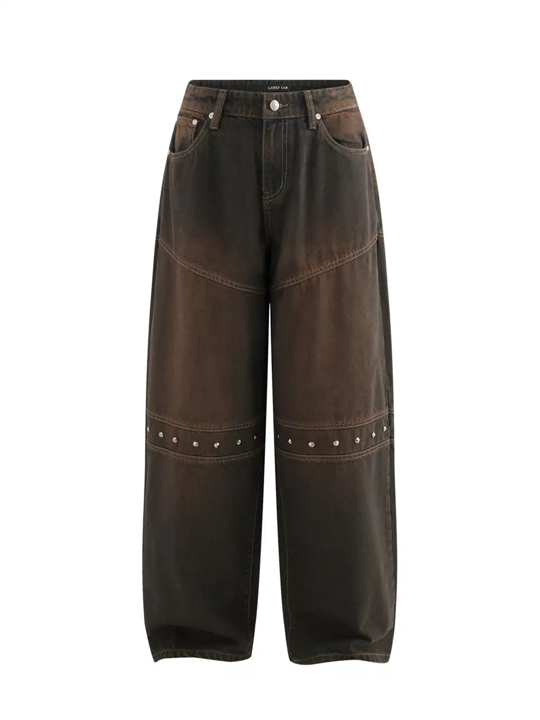 Latelylab | Distressed Wide-Leg Studded Jeans