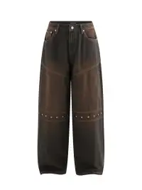 Latelylab | Distressed Wide-Leg Studded Jeans