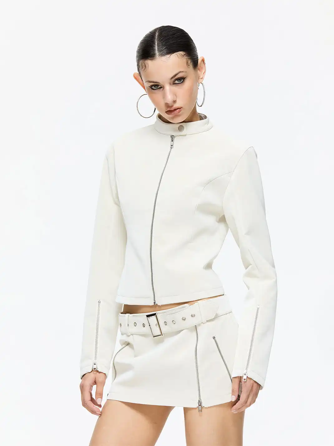 Latelylab | PU Leather Jacket And Skirt Set