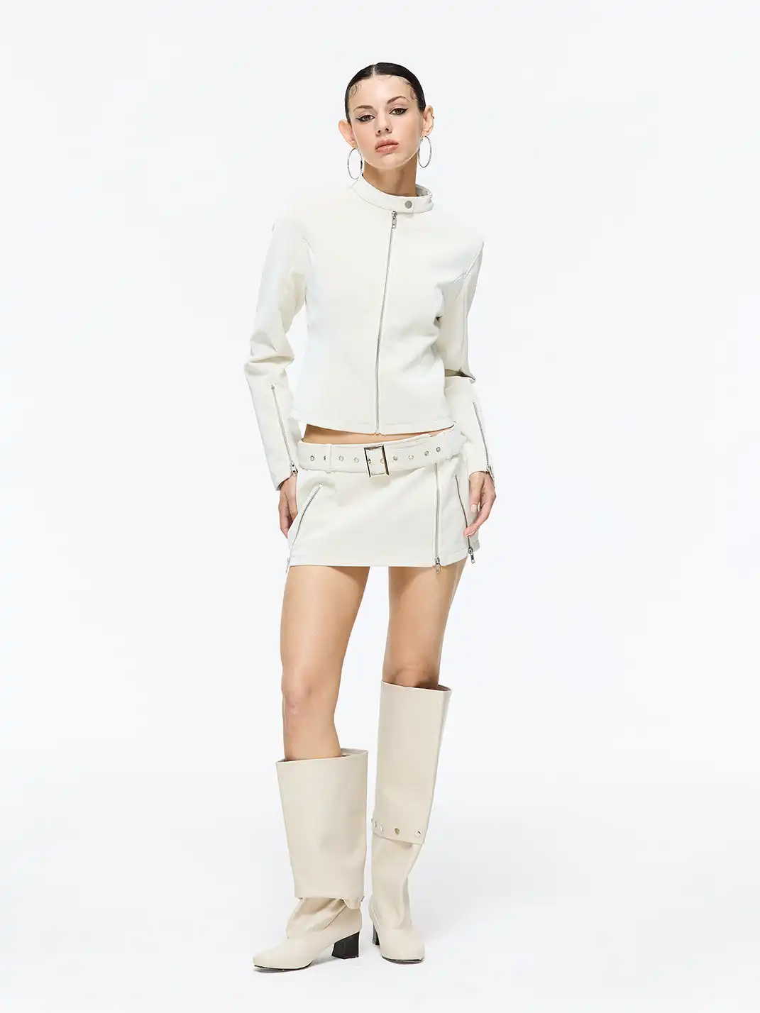 Latelylab | PU Leather Jacket And Skirt Set