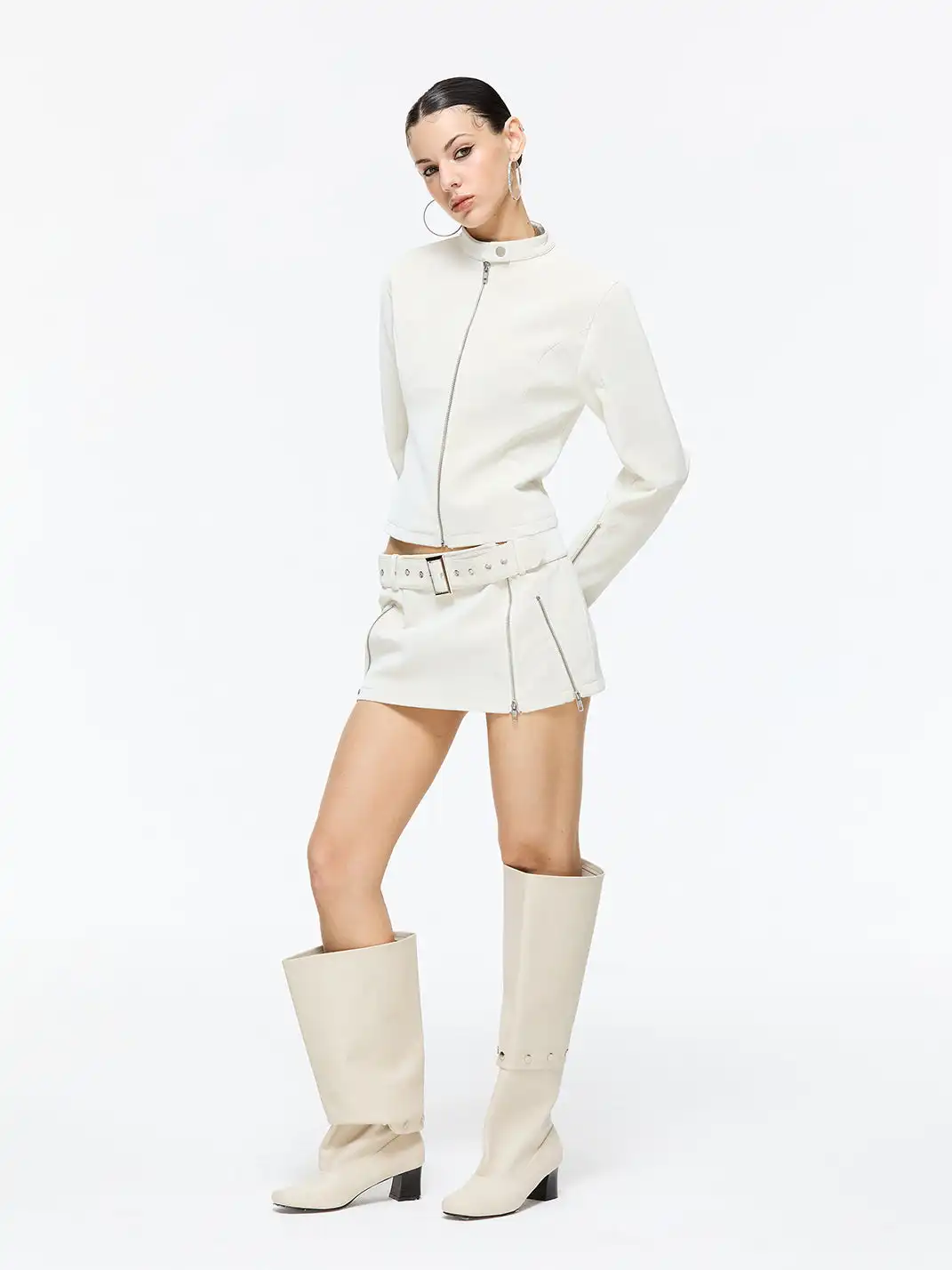 Latelylab | PU Leather Jacket And Skirt Set