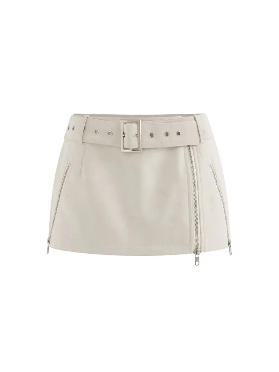 Latelylab | PU Leather Jacket And Skirt Set - 3