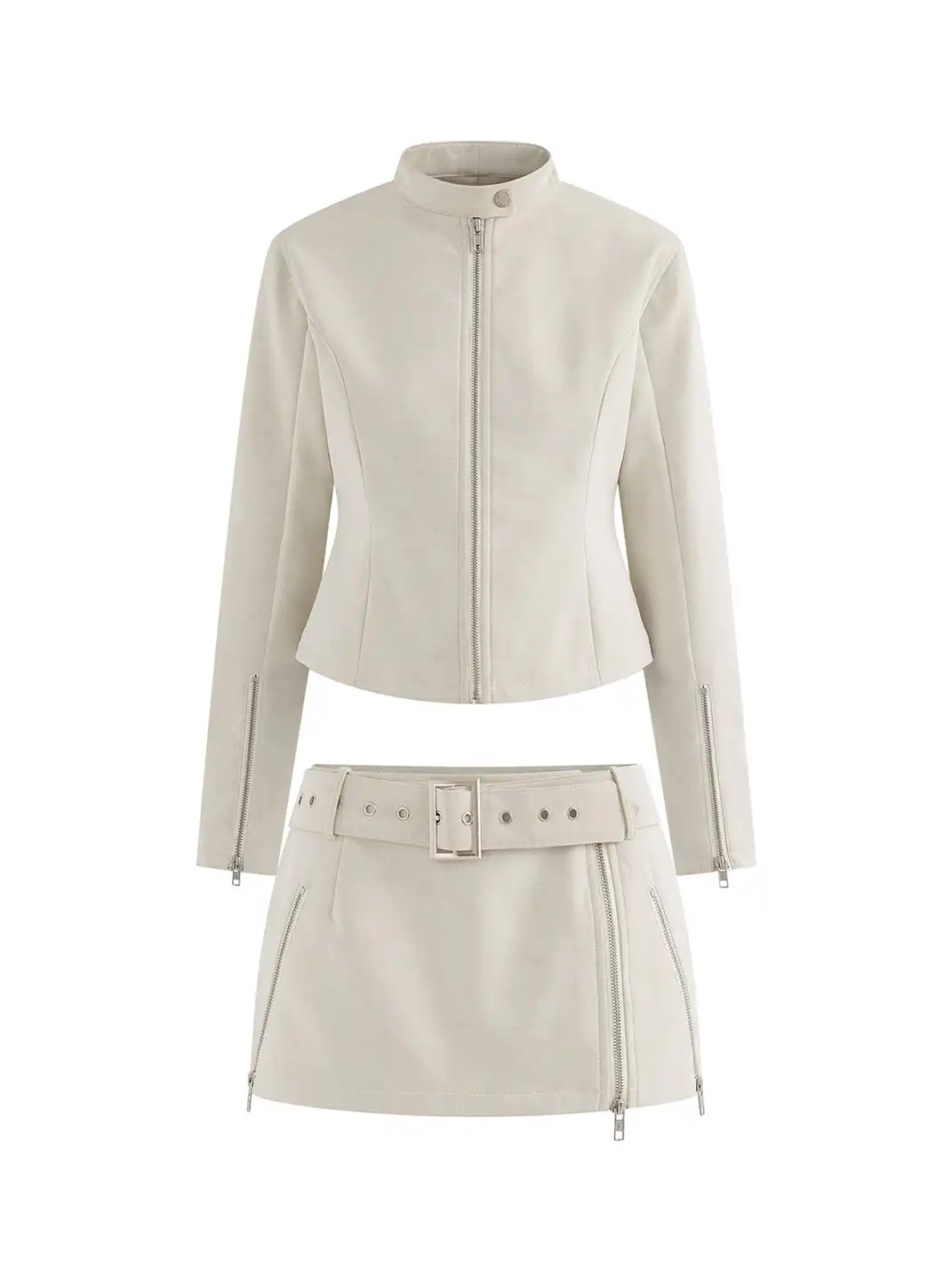 Latelylab | PU Leather Jacket And Skirt Set