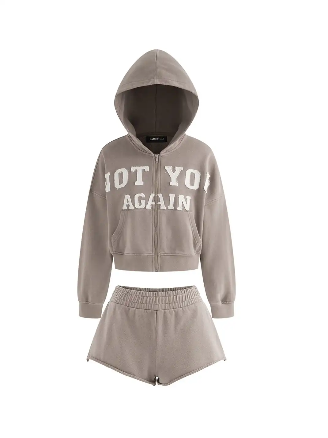 Latelylab | Casual Letter Embroidered Sweatshirt And Shorts Tracksuit