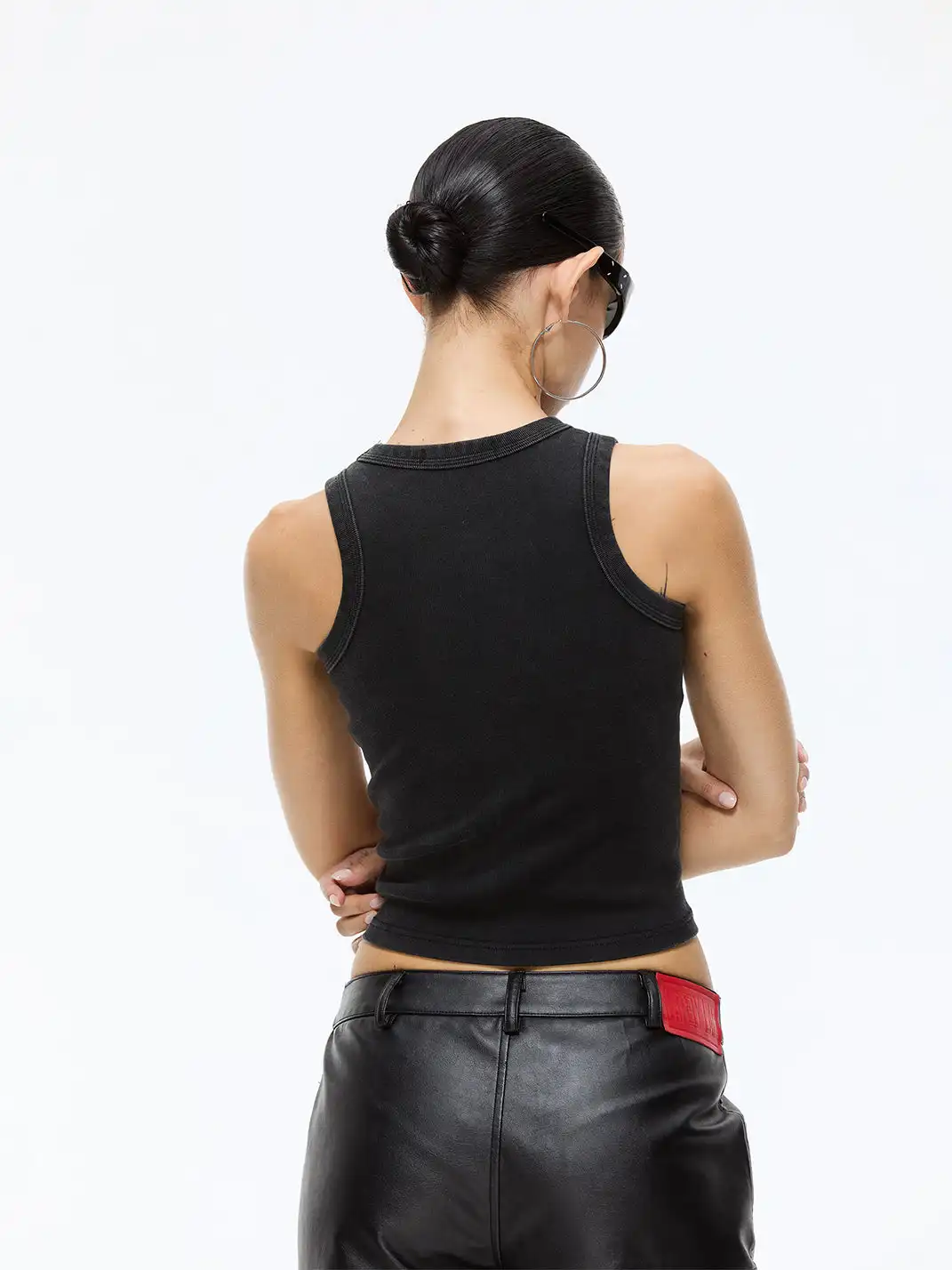 Latelylab | Distressed Waist-Cinching Letter Print Vest Top
