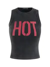 Latelylab | Distressed Waist-Cinching Letter Print Vest Top