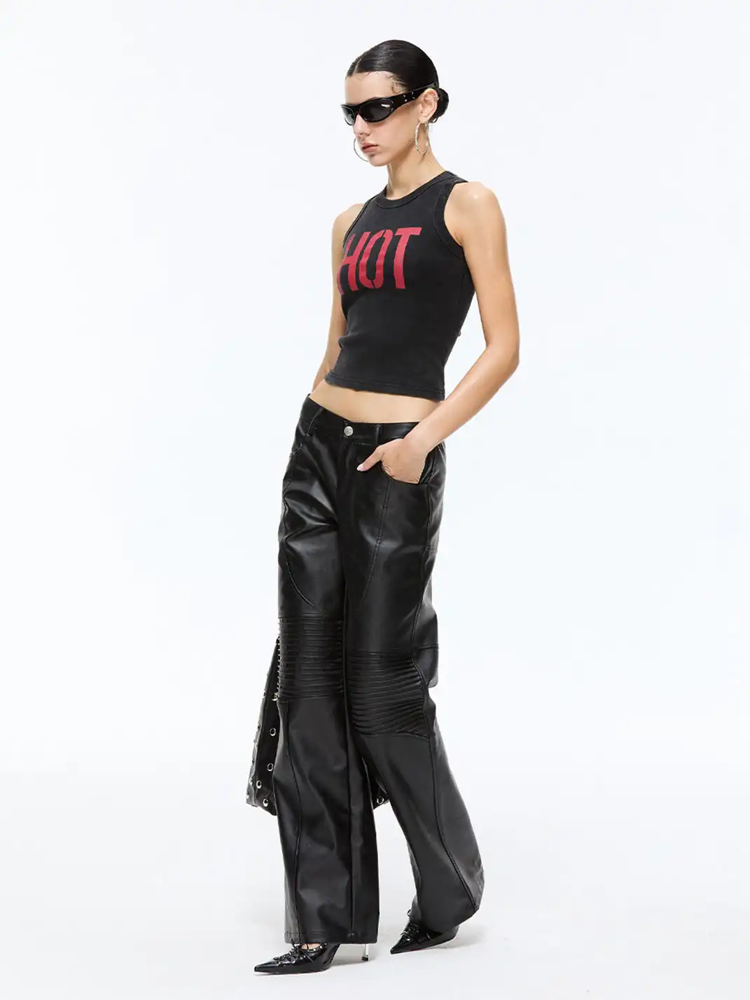 Latelylab | Distressed Waist-Cinching Letter Print Vest Top