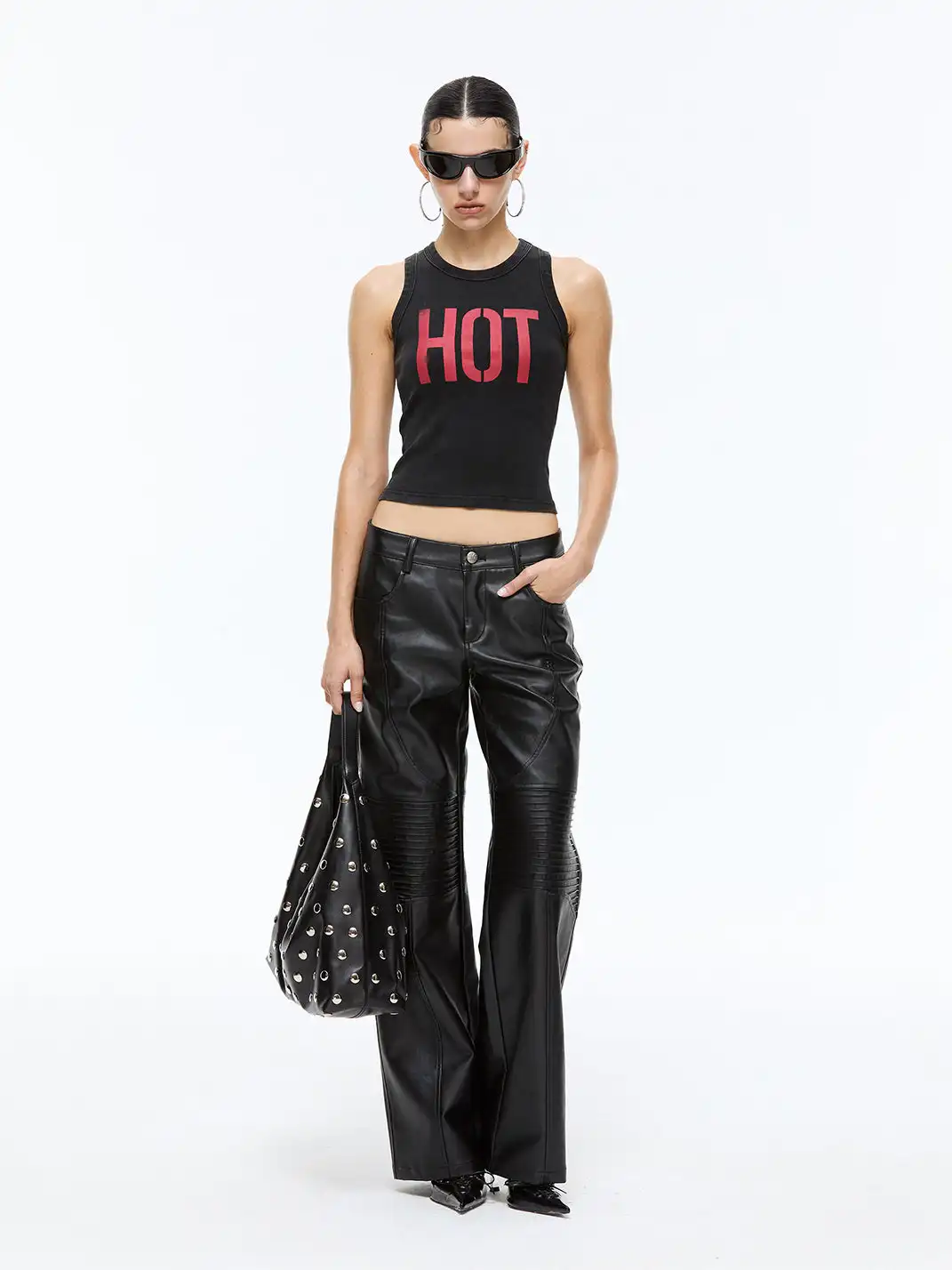 Latelylab | Distressed Waist-Cinching Letter Print Vest Top