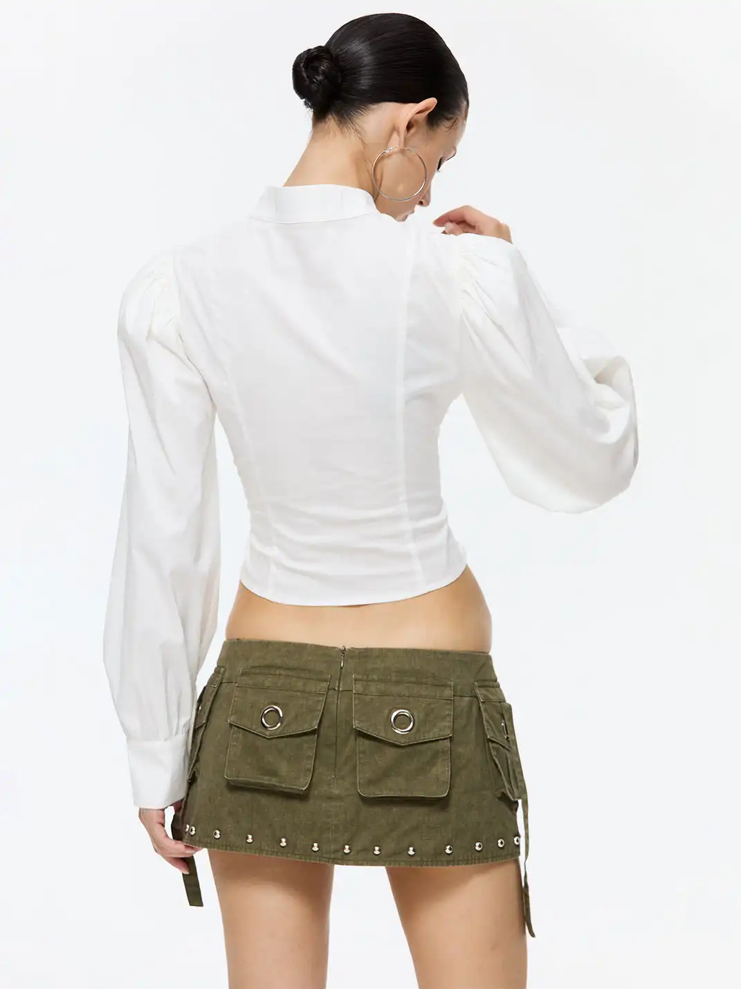 Latelylab | Low-Waisted Washed Studded Mini Skirt