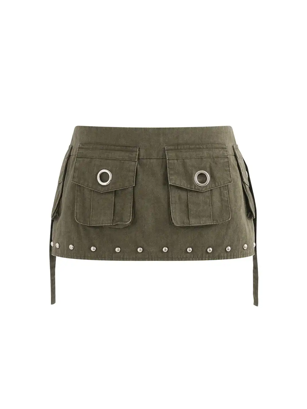 Latelylab | Low-Waisted Washed Studded Mini Skirt