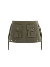 Latelylab | Low-Waisted Washed Studded Mini Skirt