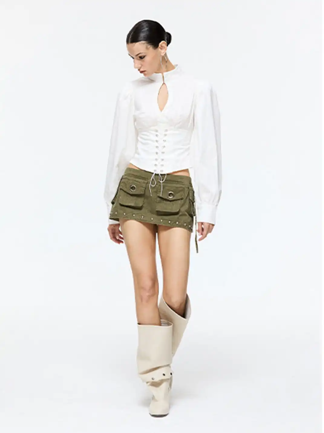 Latelylab | Waist Belt Drawstring Long-Sleeved Shirt