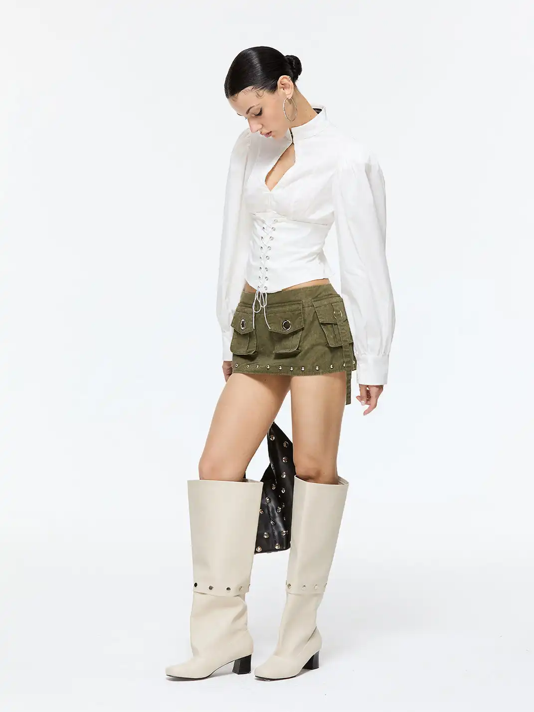 Latelylab | Waist Belt Drawstring Long-Sleeved Shirt