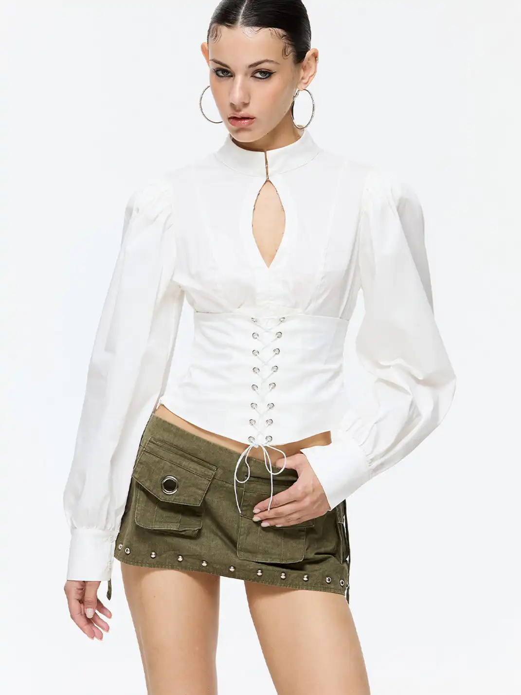 Latelylab | Waist Belt Drawstring Long-Sleeved Shirt