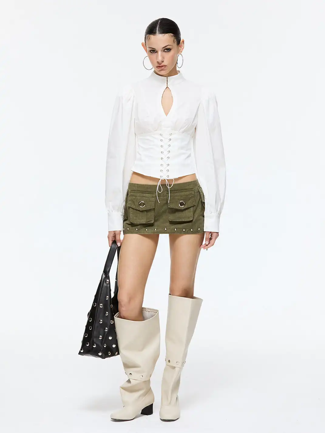Latelylab | Waist Belt Drawstring Long-Sleeved Shirt