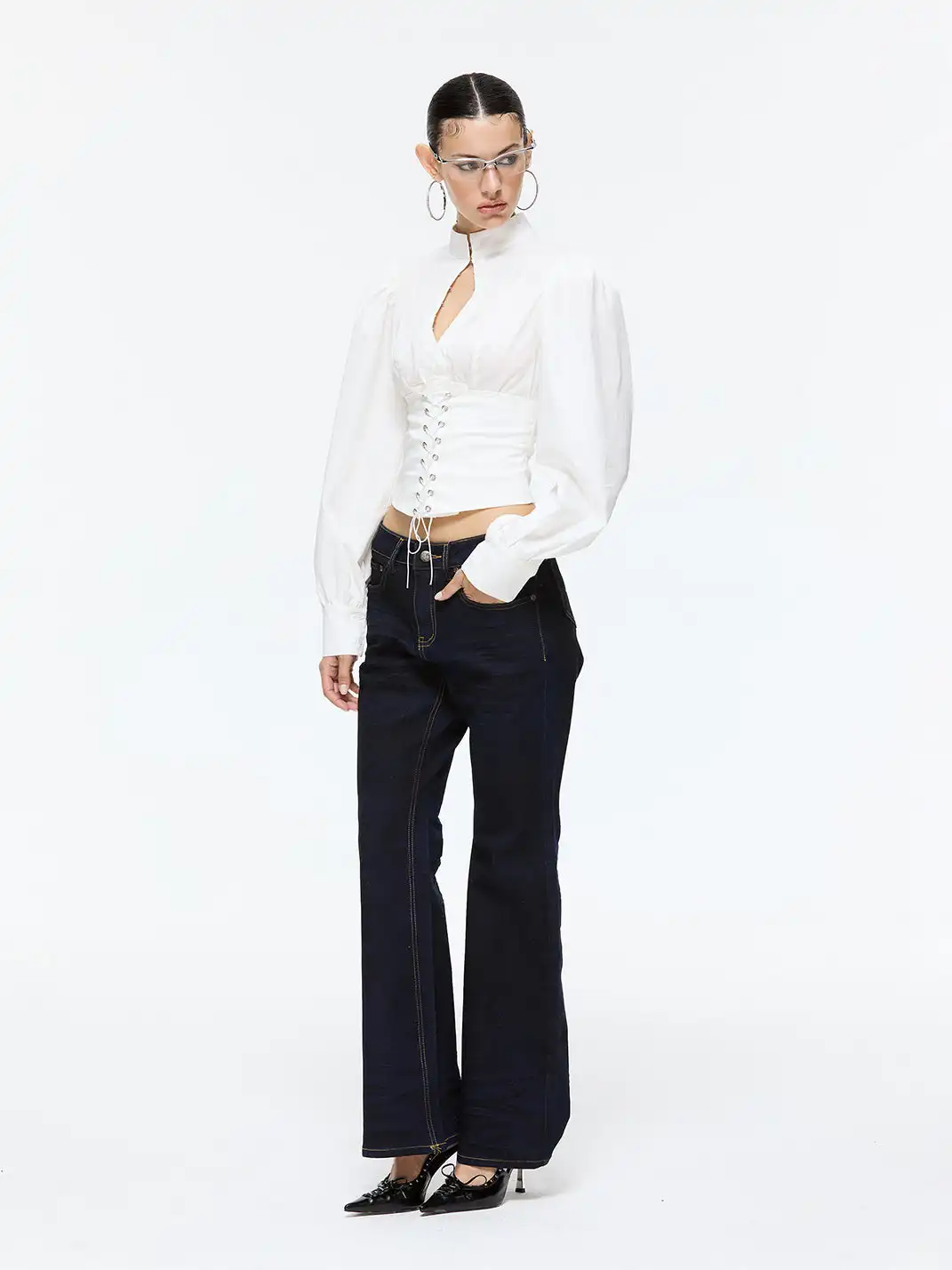 Latelylab | Waist Belt Drawstring Long-Sleeved Shirt