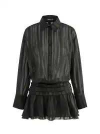 Latelylab | Black Sheer Long-Sleeved Shirt Dress