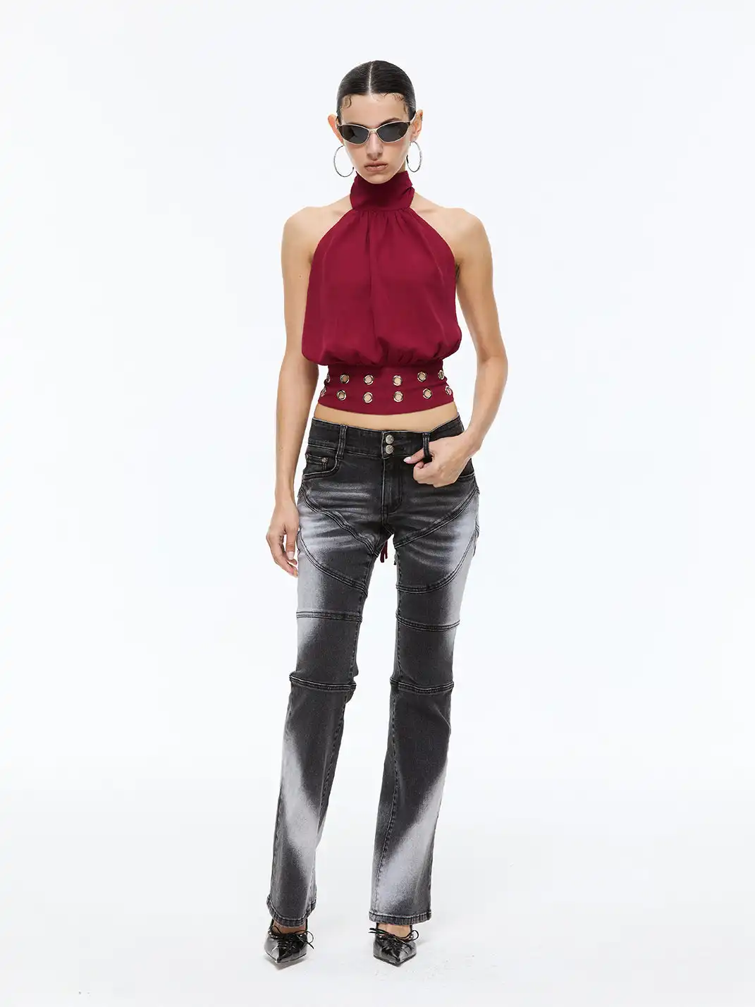 Latelylab | Halter Neck Off-Shoulder Tank Top-Red