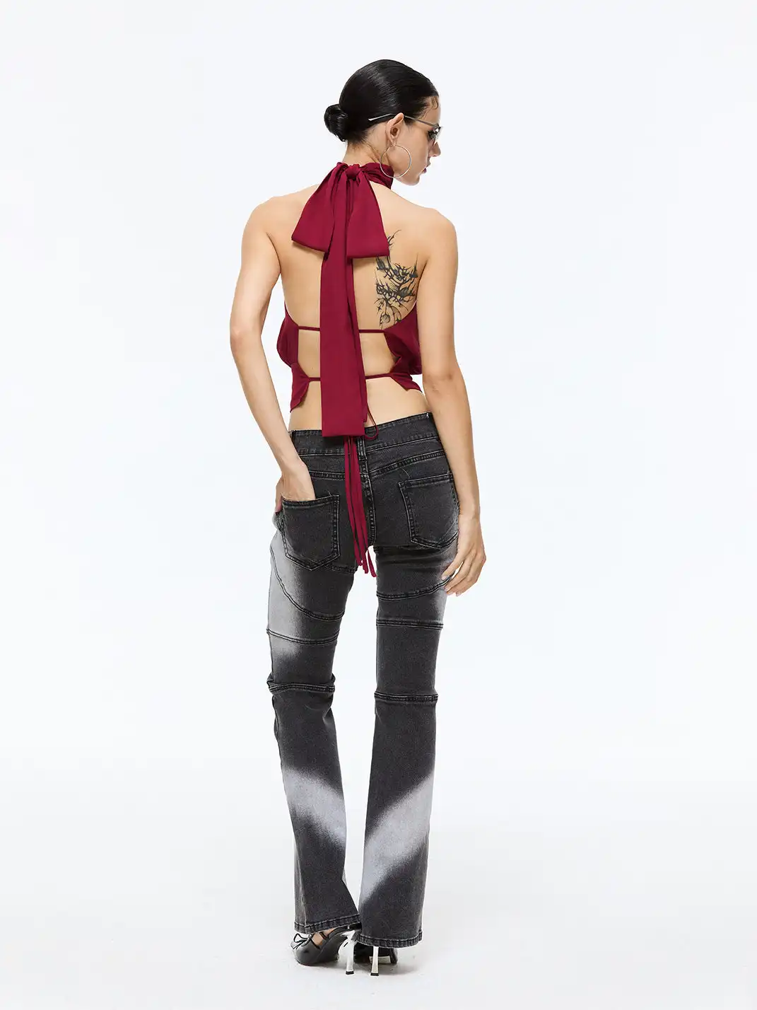 Latelylab | Halter Neck Off-Shoulder Tank Top-Red