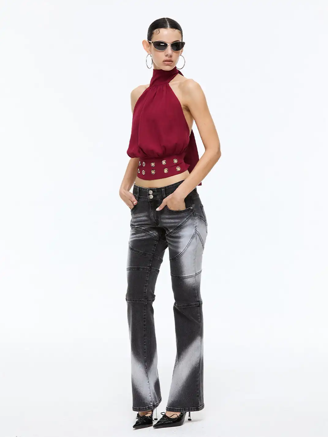 Latelylab | Halter Neck Off-Shoulder Tank Top-Red