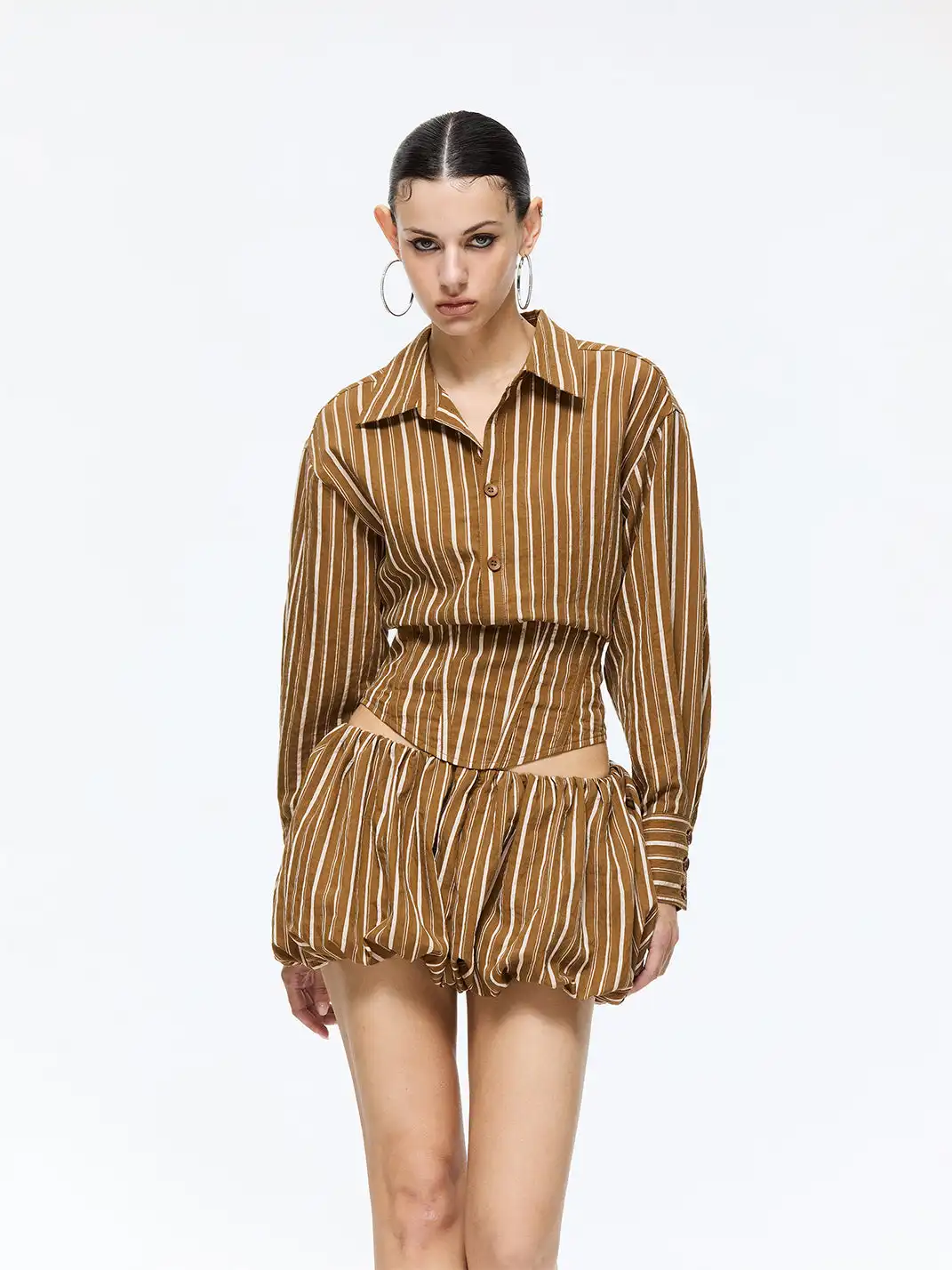 Latelylab | Modern Striped Shirt And Fitted Shorts Set
