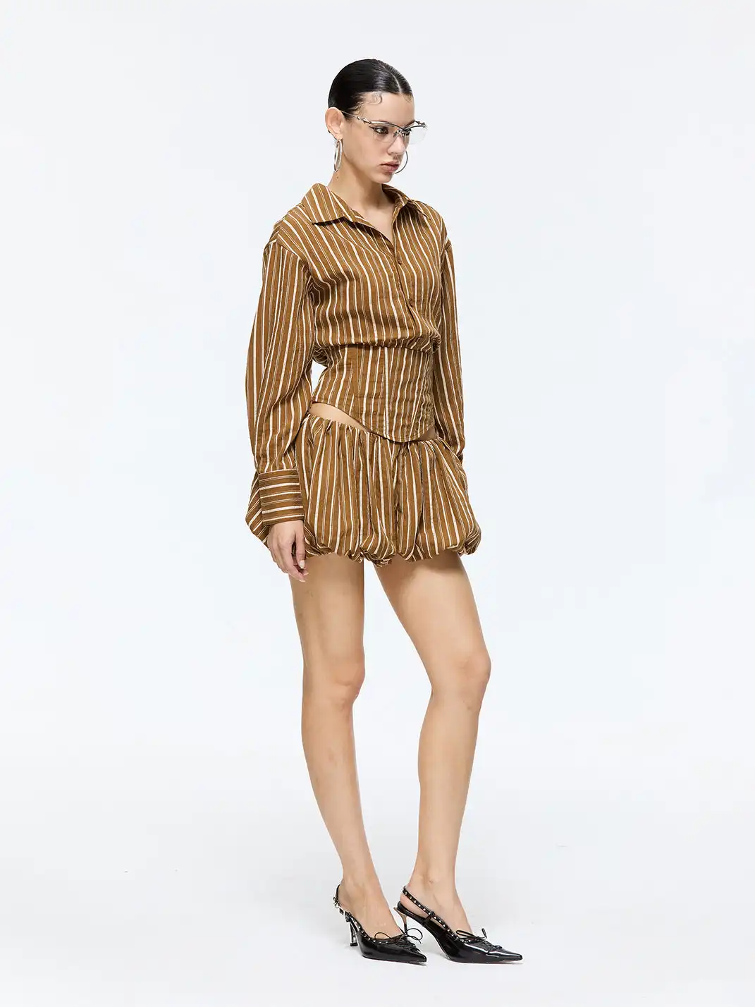 Latelylab | Modern Striped Shirt And Fitted Shorts Set