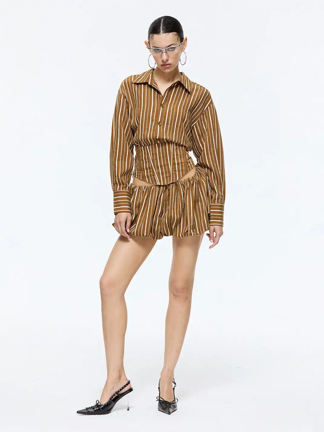 Latelylab | Modern Striped Shirt And Fitted Shorts Set