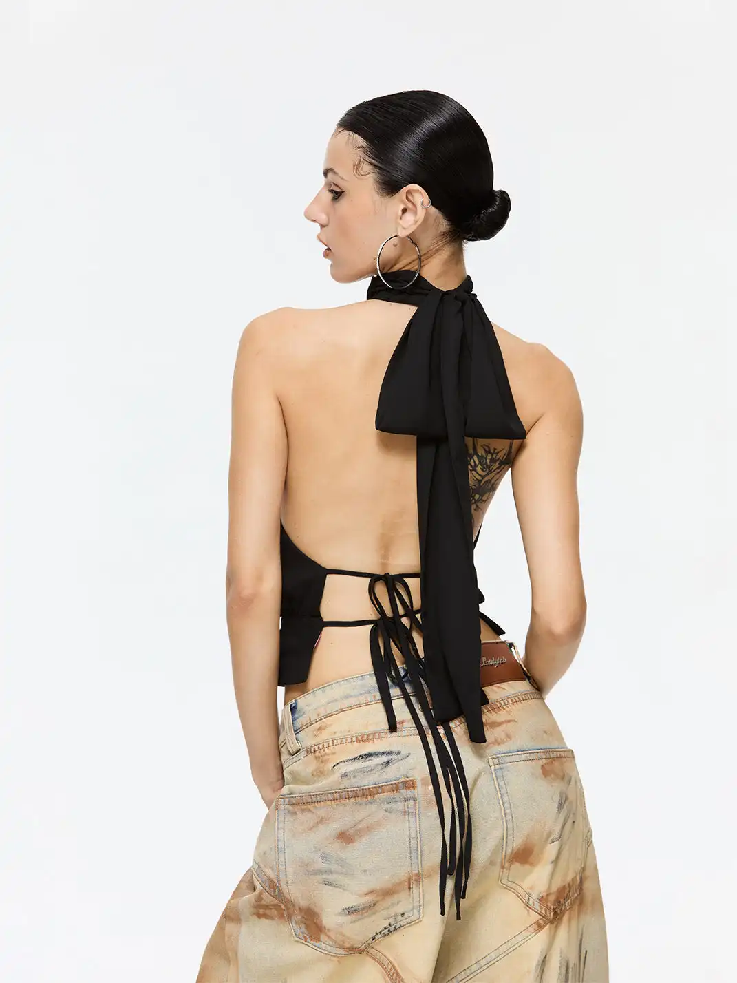 Latelylab | Halter Neck Off-Shoulder Tank Top-Black