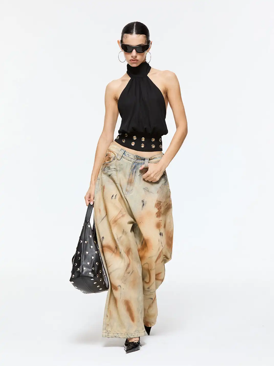 Latelylab | Halter Neck Off-Shoulder Tank Top-Black