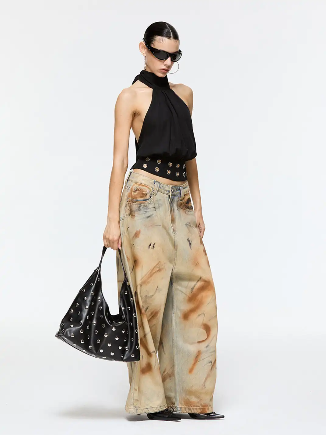 Latelylab | Halter Neck Off-Shoulder Tank Top-Black