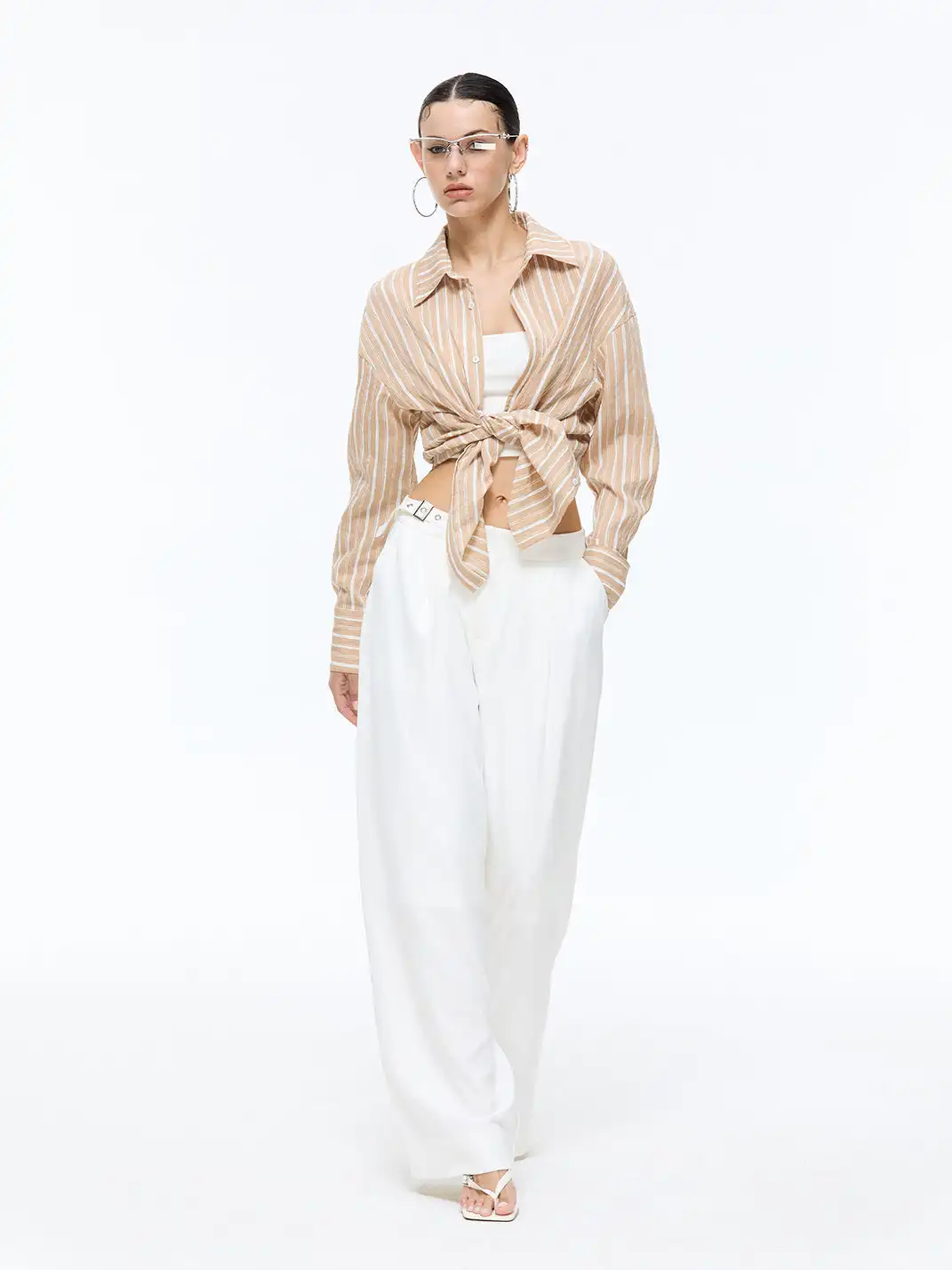 Latelylab | Asymmetrical Waistband With Metal Buckle Trousers