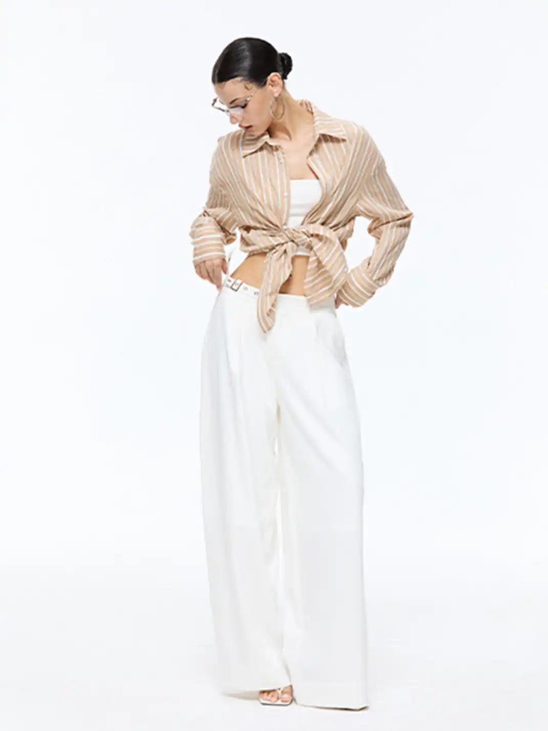 Latelylab | Asymmetrical Waistband With Metal Buckle Trousers