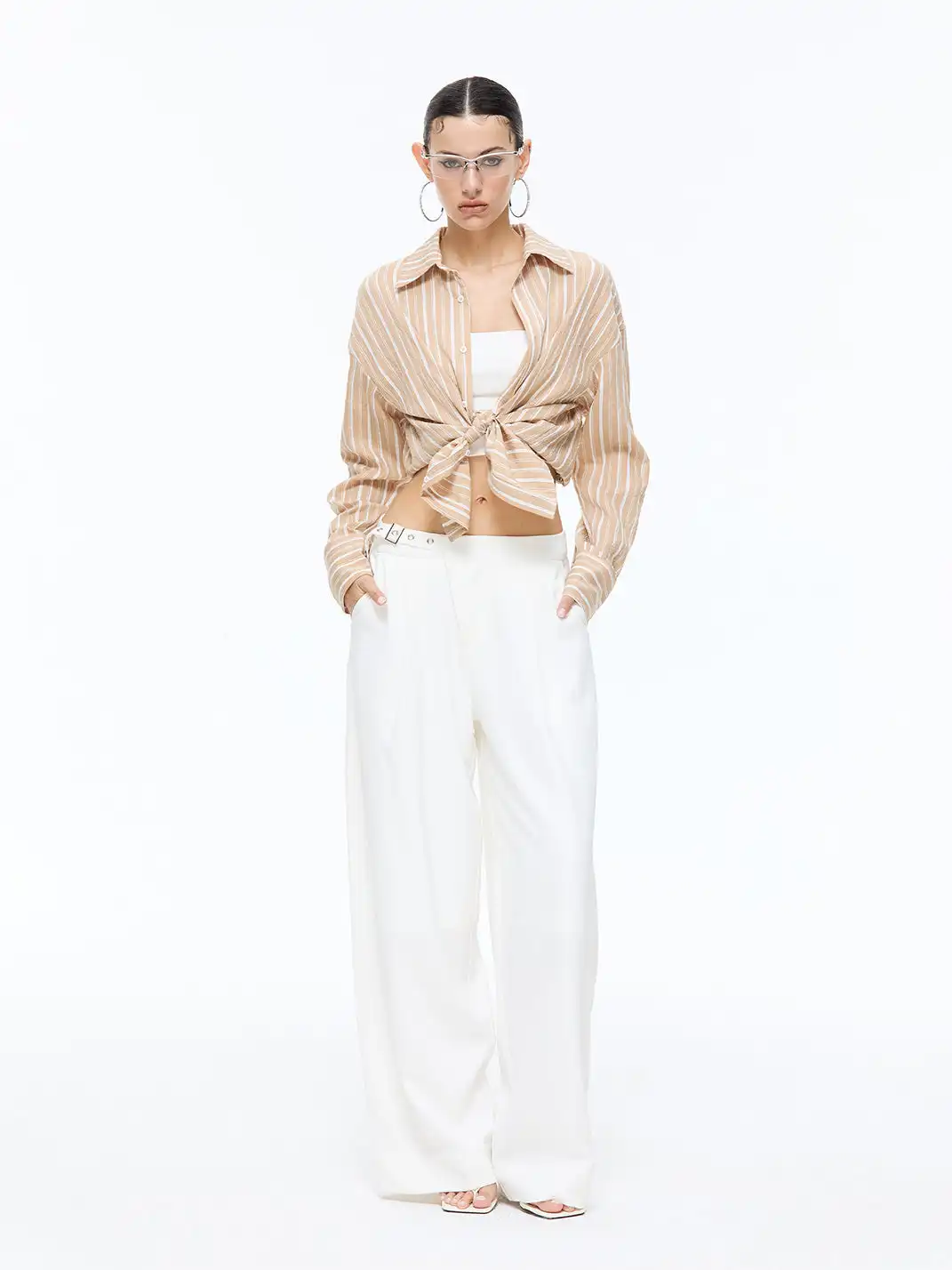 Latelylab | Asymmetrical Waistband With Metal Buckle Trousers