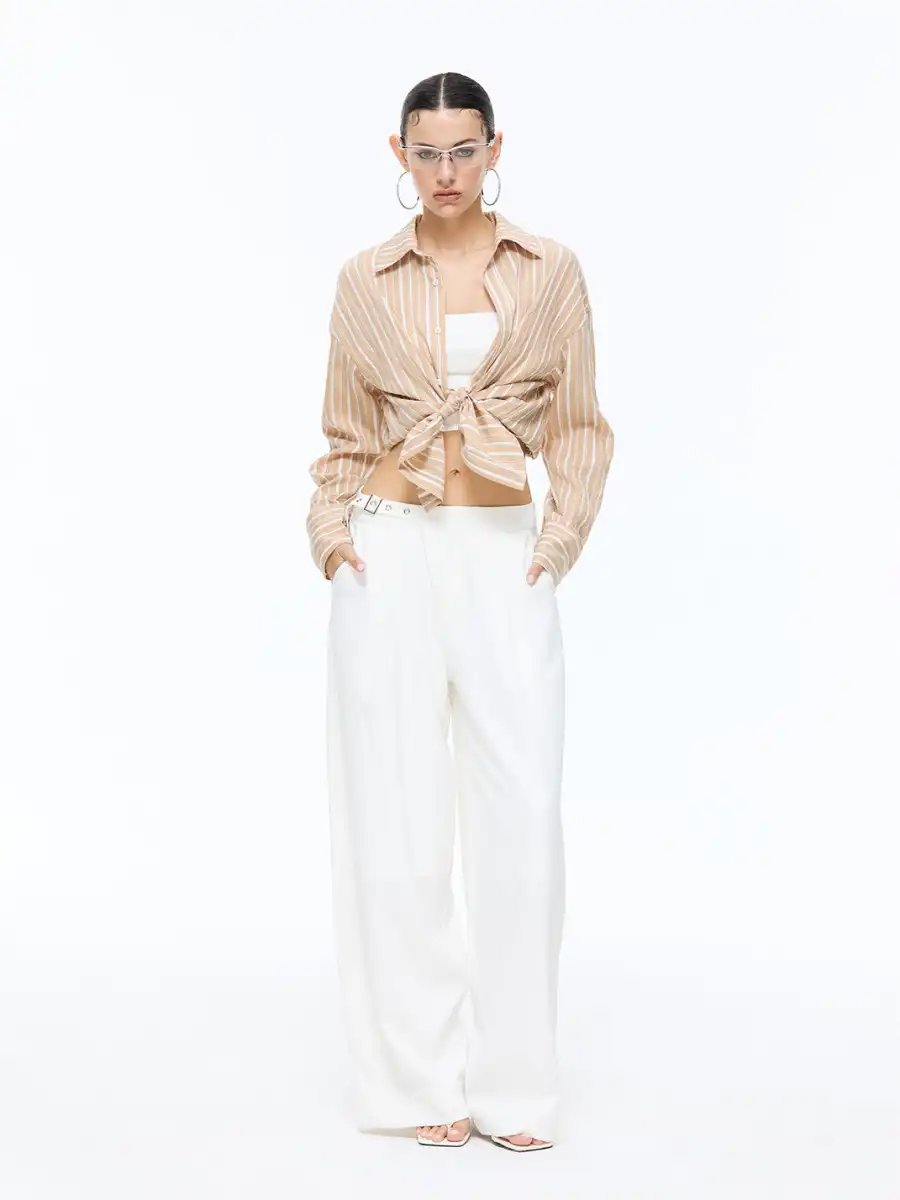 Latelylab | Asymmetrical Waistband With Metal Buckle Trousers - 4