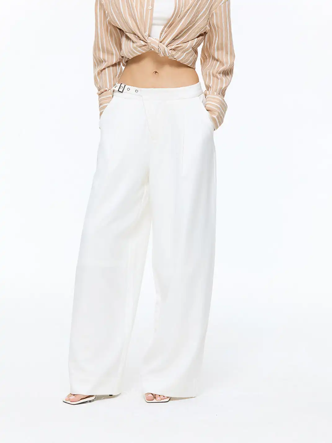 Latelylab | Asymmetrical Waistband With Metal Buckle Trousers