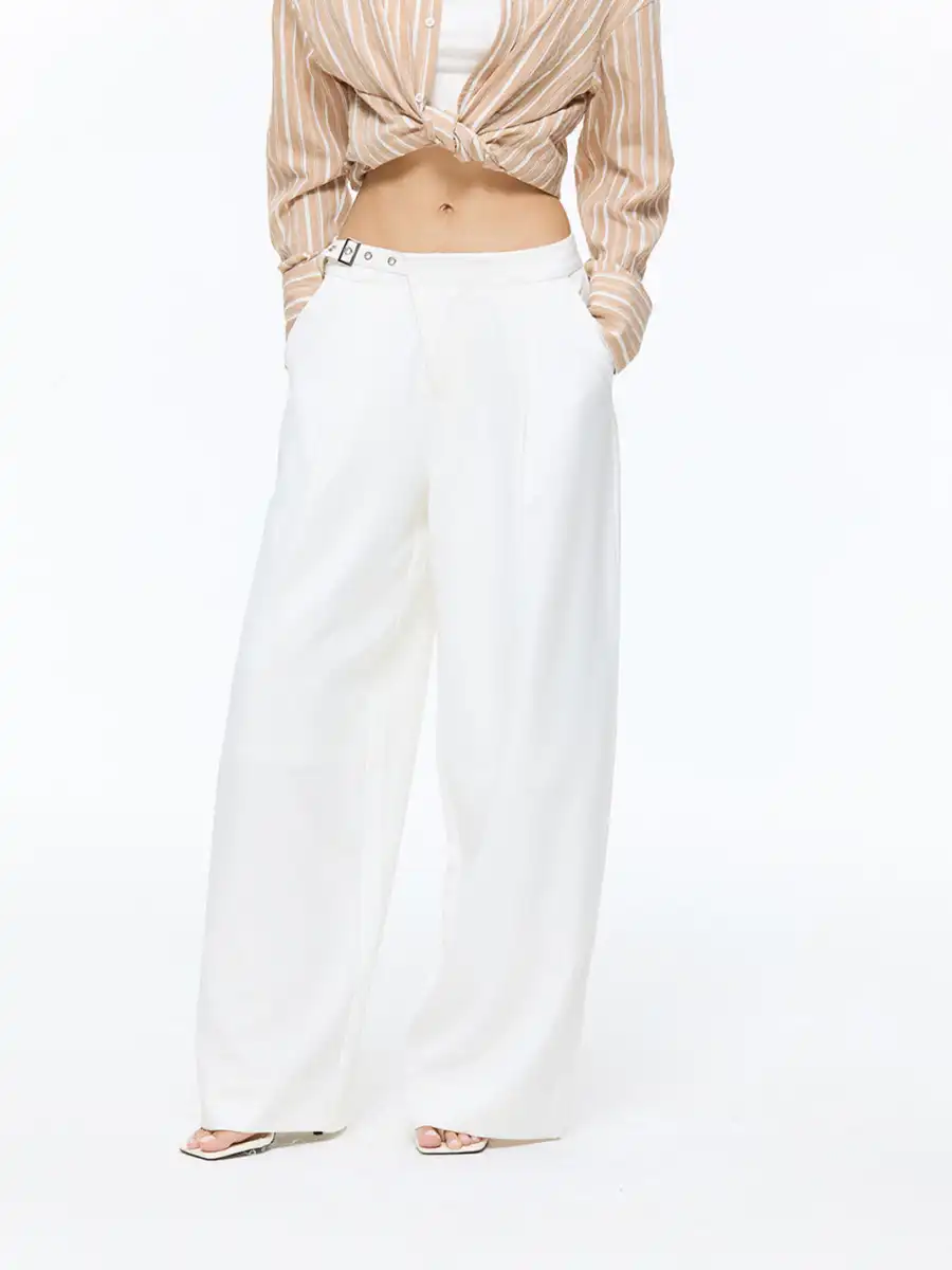 Latelylab | Asymmetrical Waistband With Metal Buckle Trousers - 3
