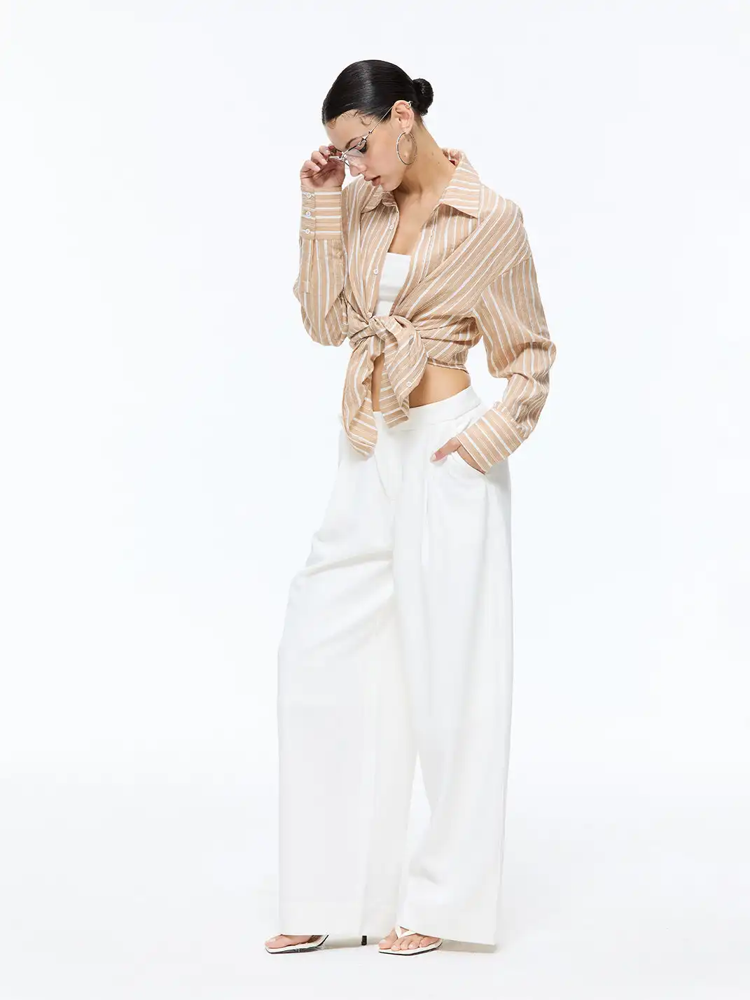 Latelylab | Asymmetrical Waistband With Metal Buckle Trousers