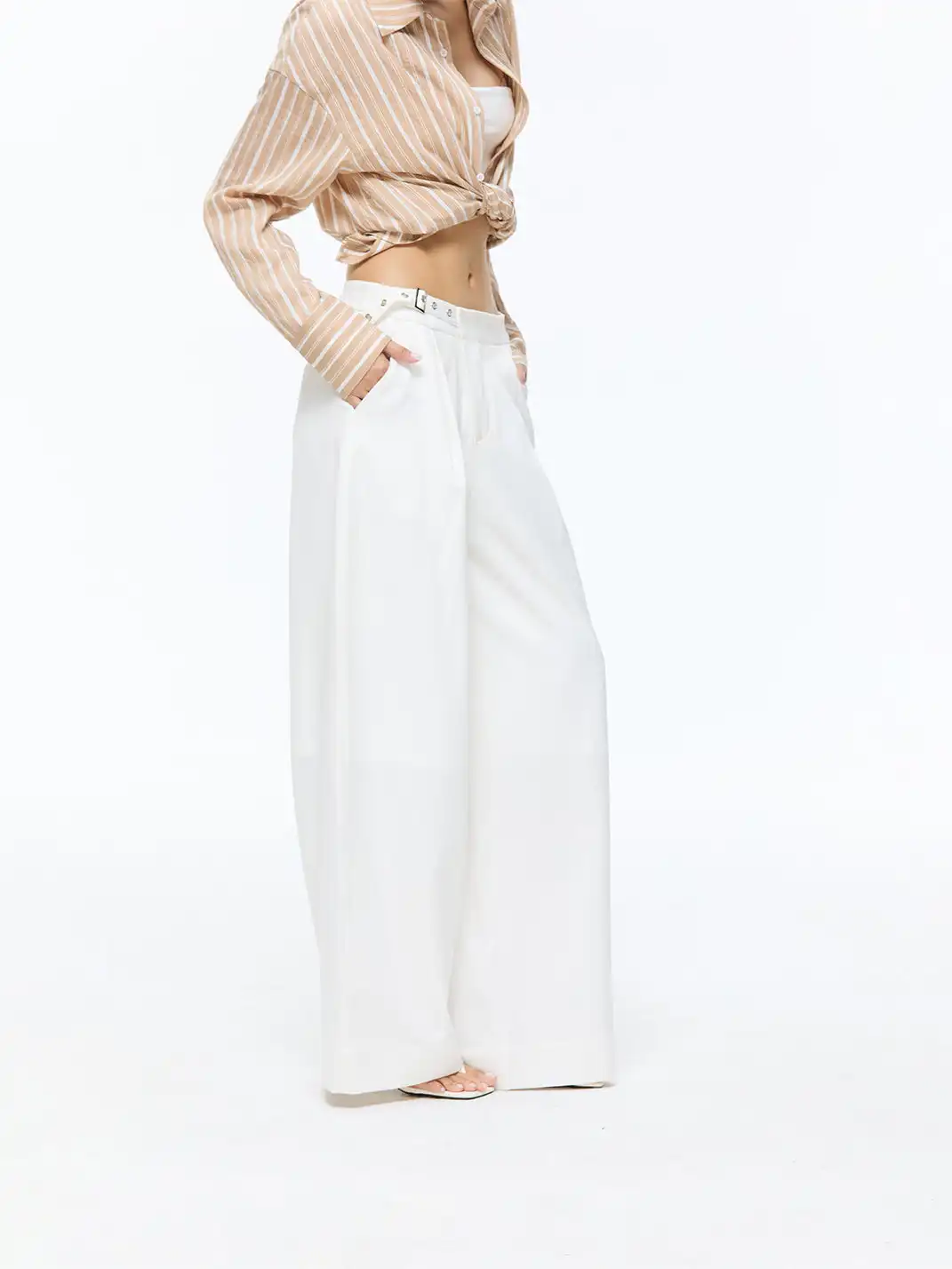 Latelylab | Asymmetrical Waistband With Metal Buckle Trousers
