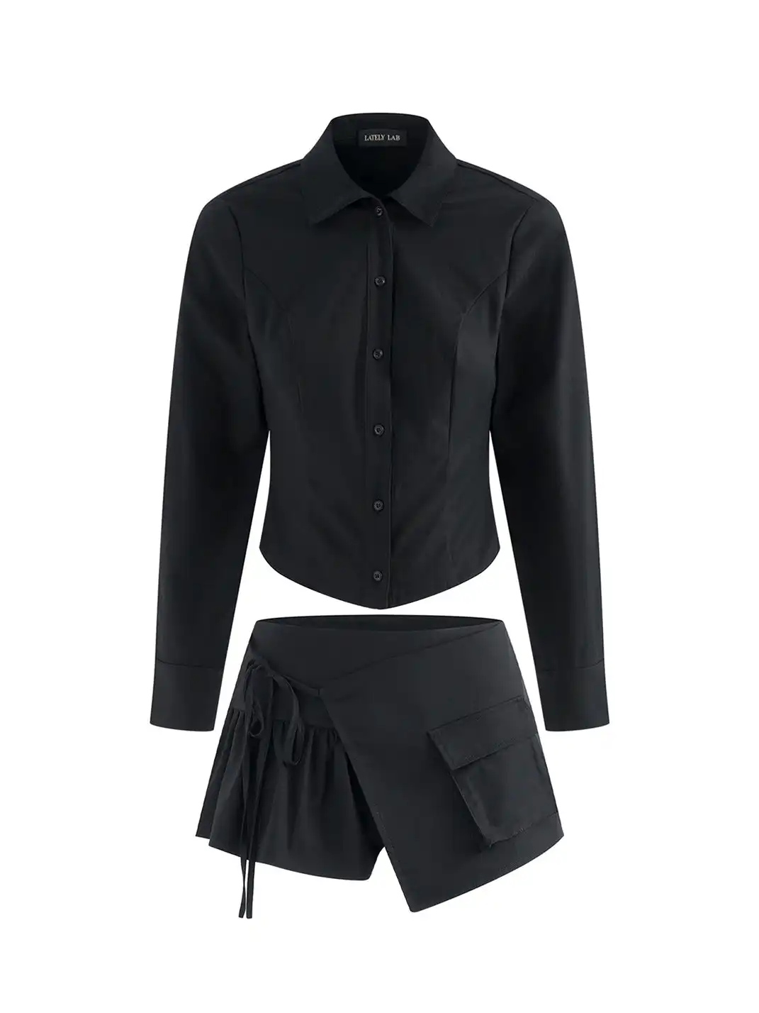 Latelylab | Fitted Long-Sleeve Shirt and Shorts Set